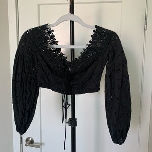 Black Linen Crop Top